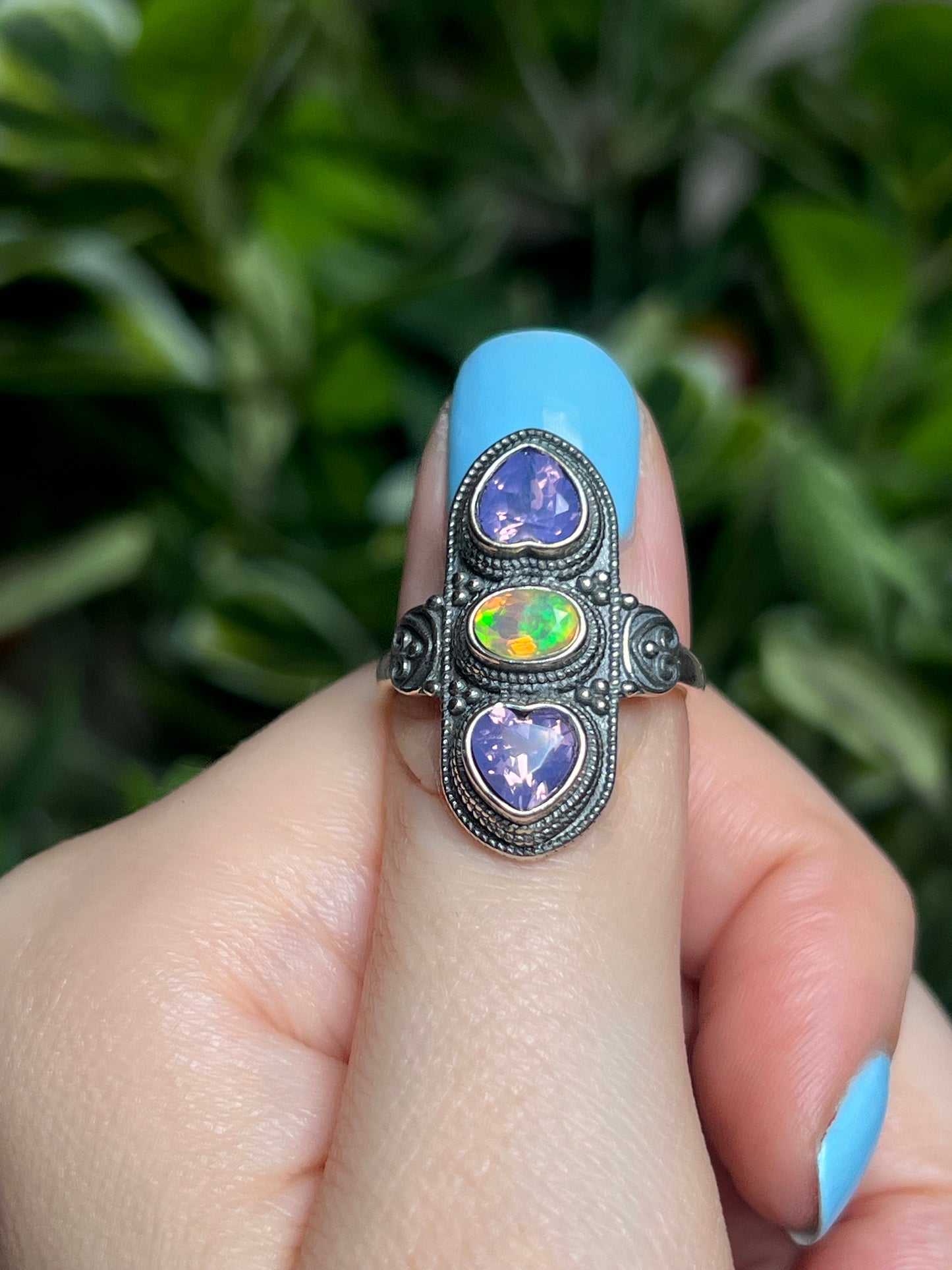 Lavender quartz & Opal ring