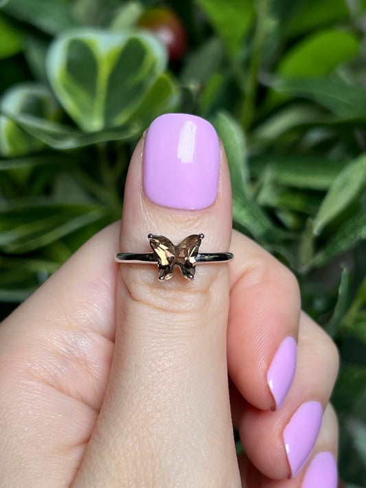 Smokey quartz butterfly rings