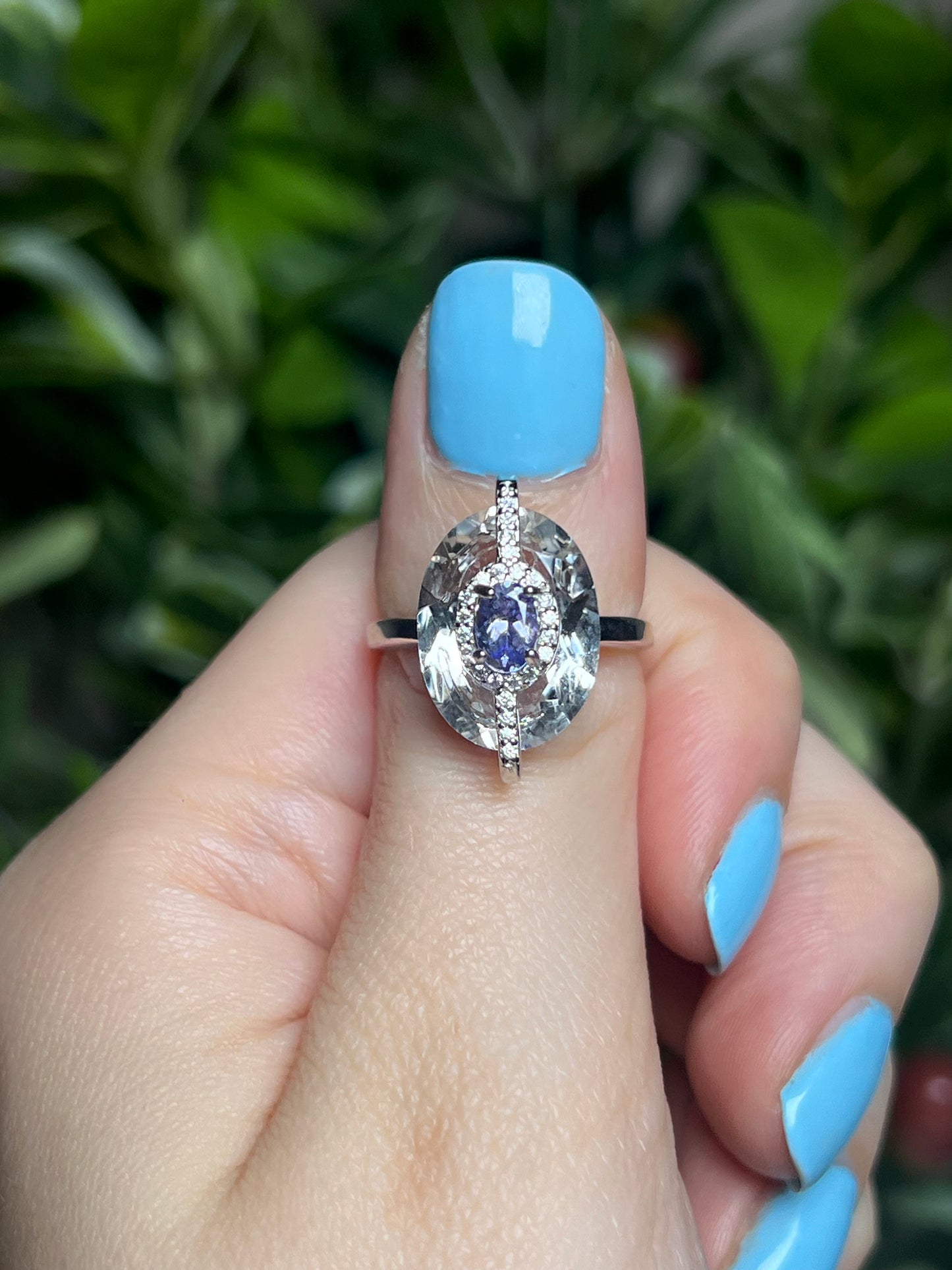 Clear quartz with Peridot, Garnet or Tanzanite rings