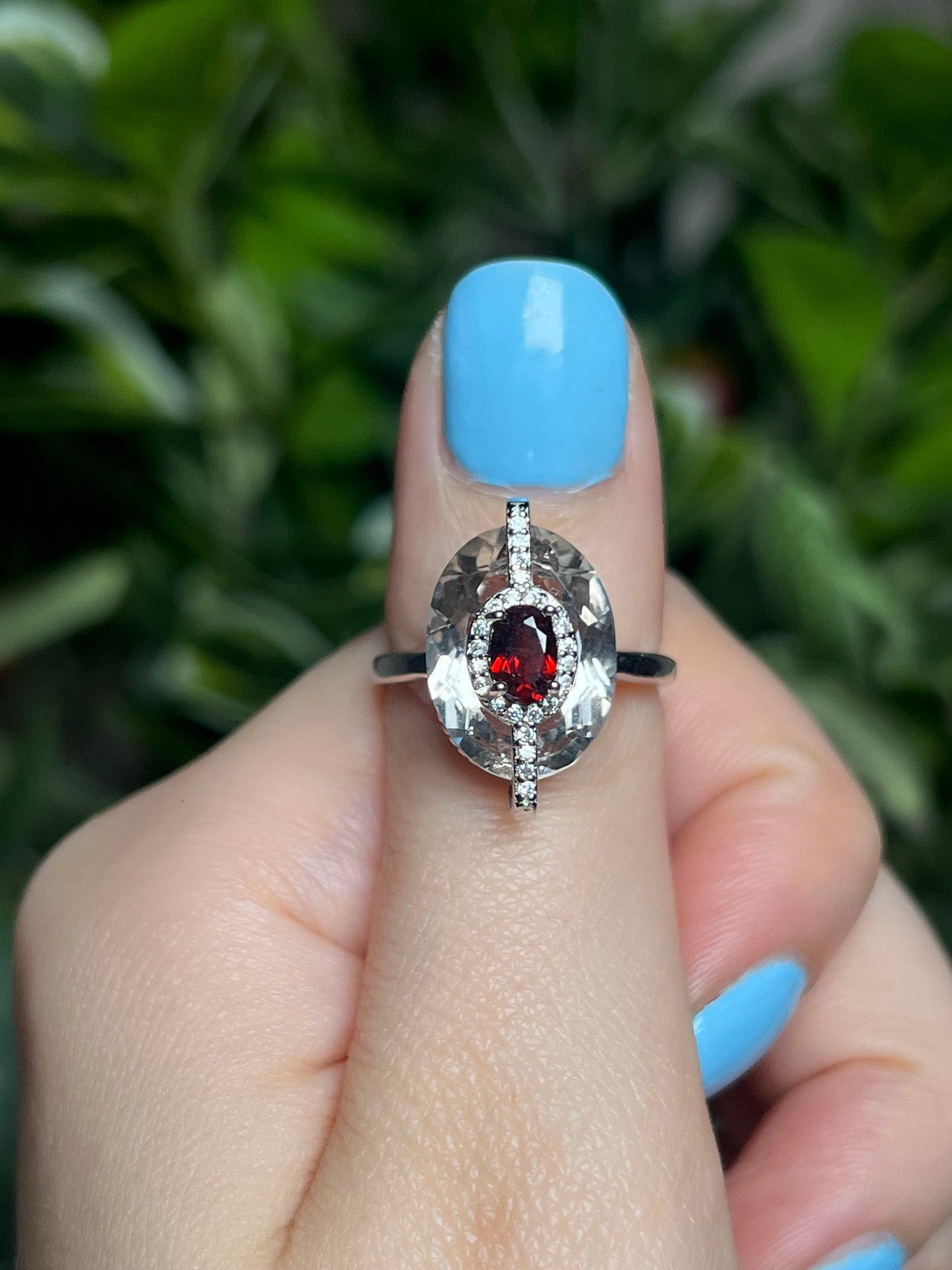 Clear quartz with Peridot, Garnet or Tanzanite rings