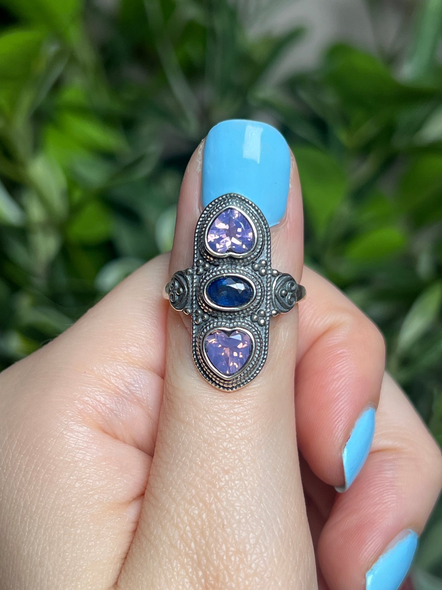 Lavender quartz & Blue sapphire rings