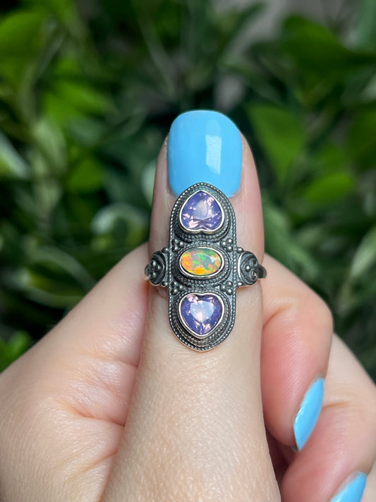 Lavender quartz & Opal ring