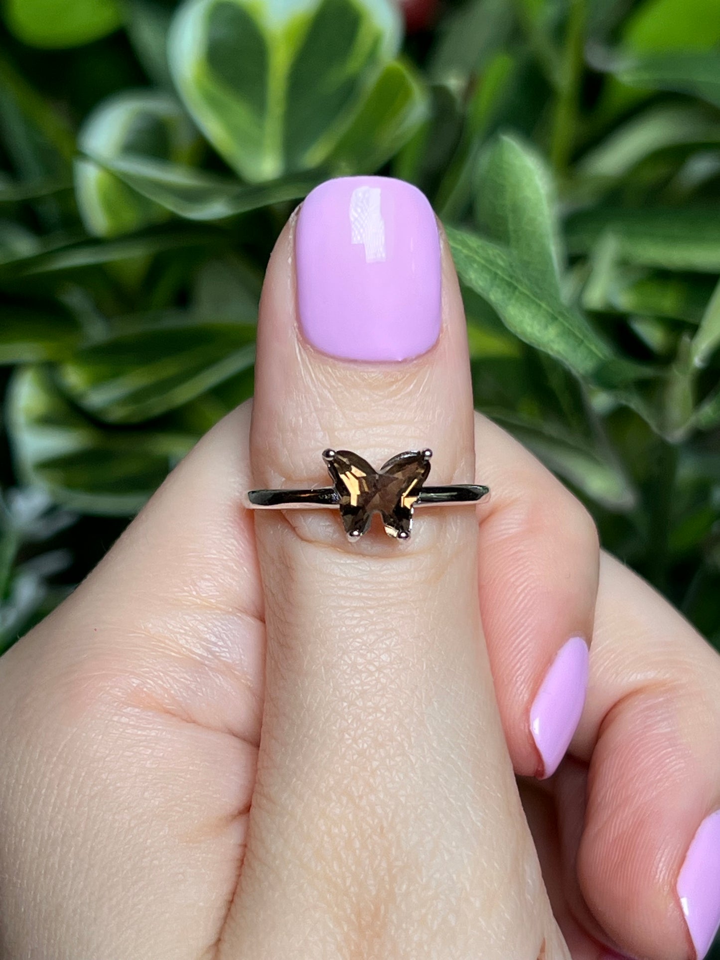 Smokey quartz butterfly rings
