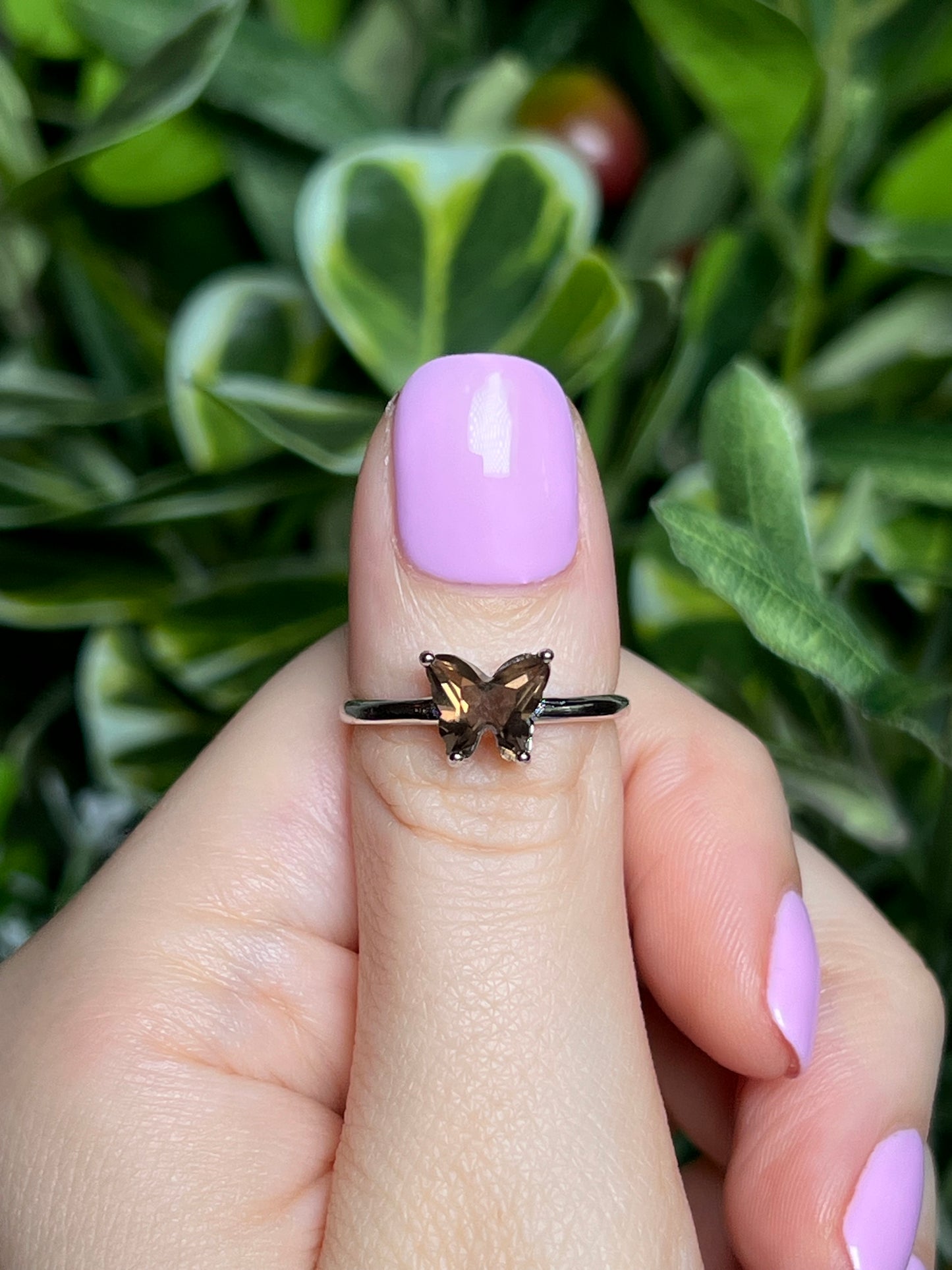 Smokey quartz butterfly rings
